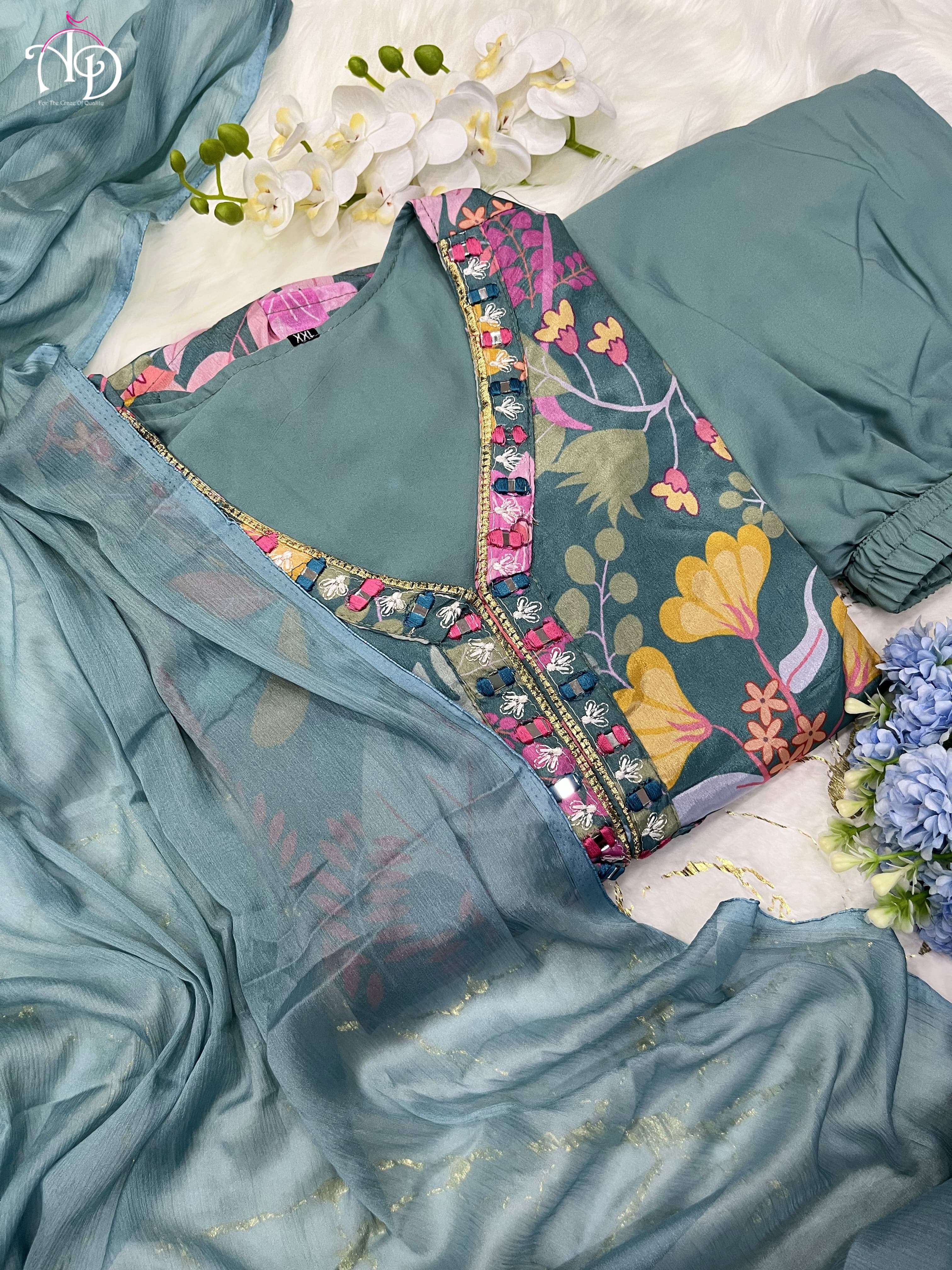 Mehera Green Chinnon Alia Cut Kurti Wholesale catalog