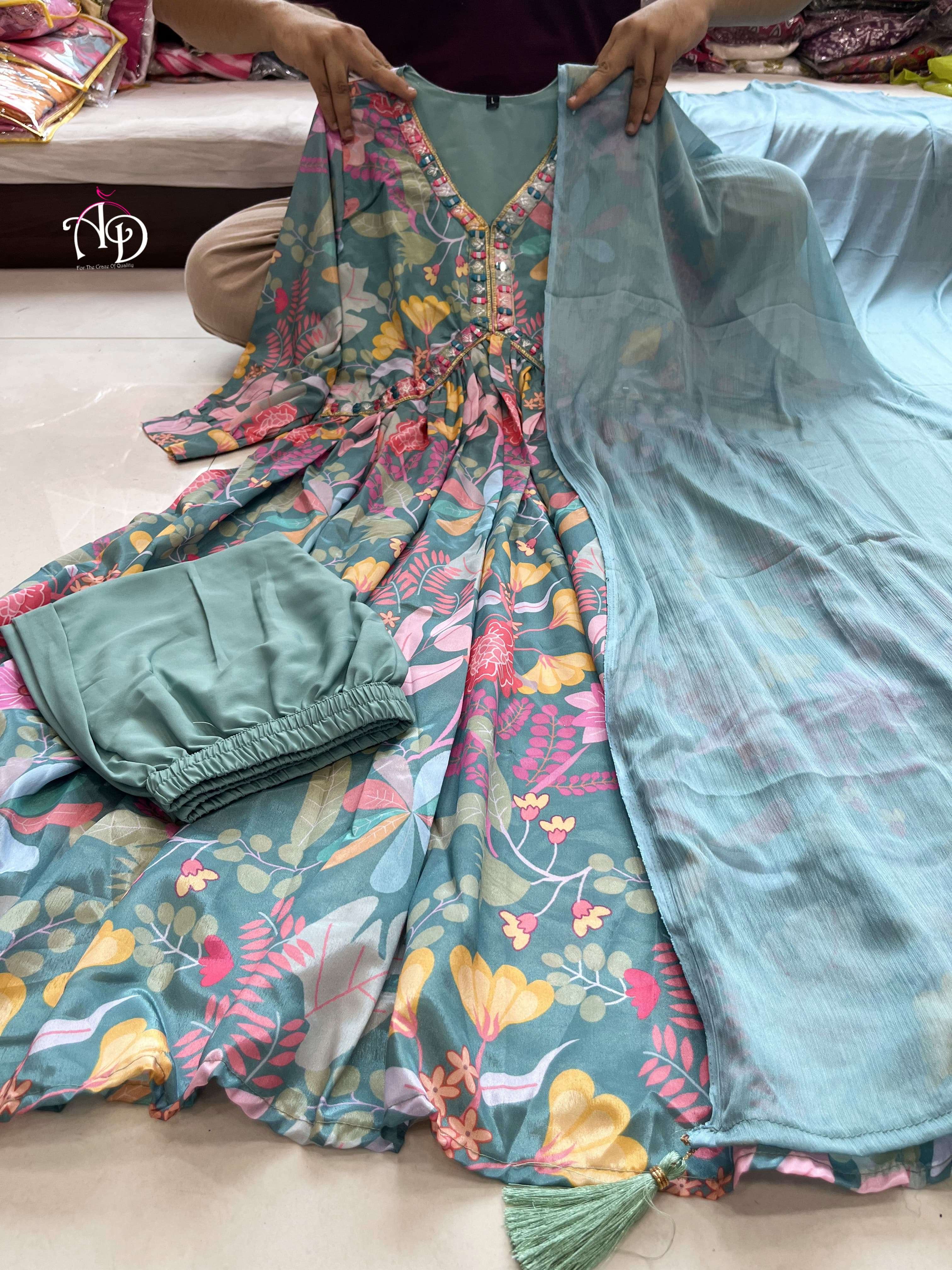 Mehera Green Chinnon Alia Cut Kurti Wholesale catalog