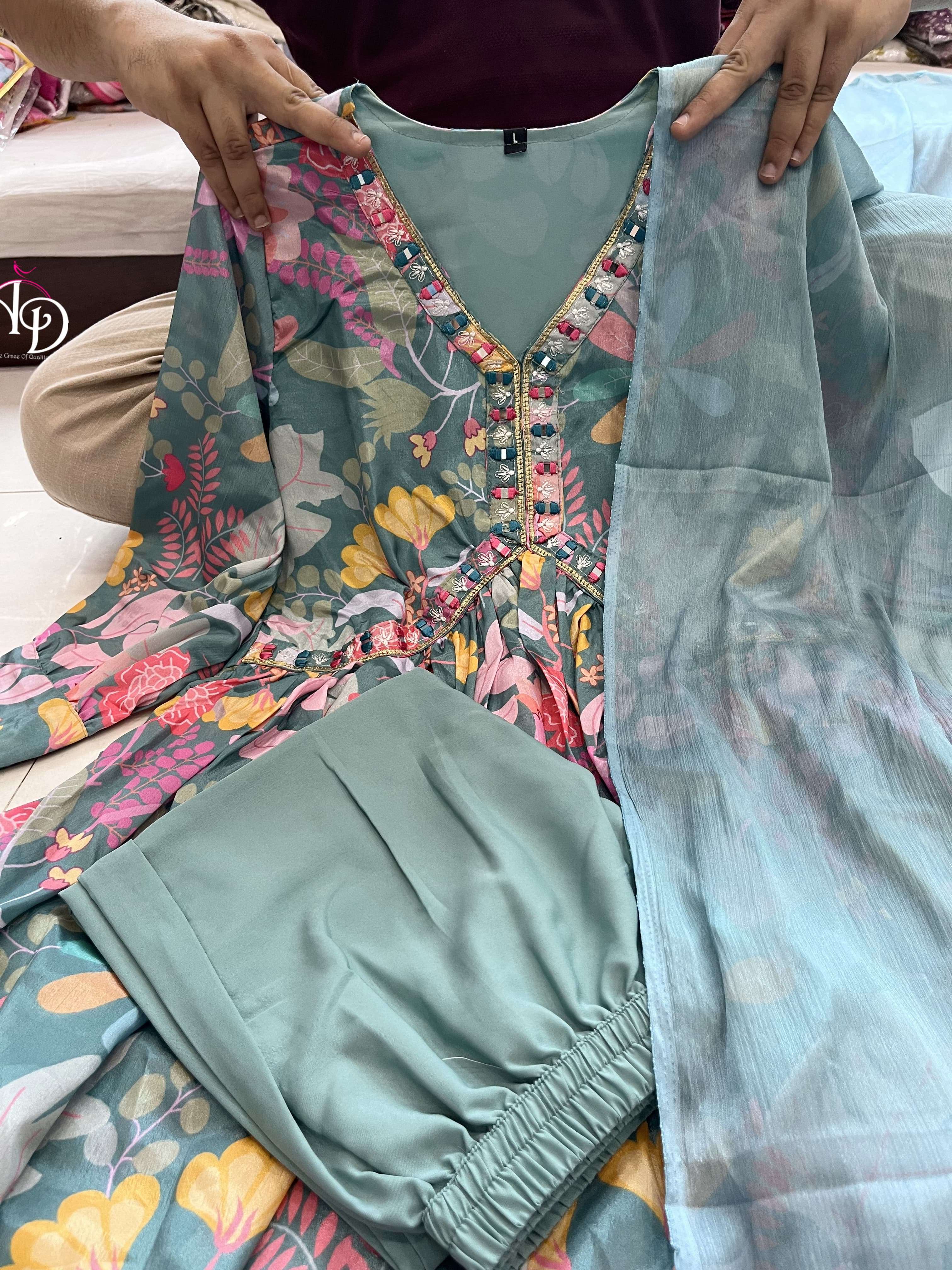 Mehera Green Chinnon Alia Cut Kurti Wholesale catalog