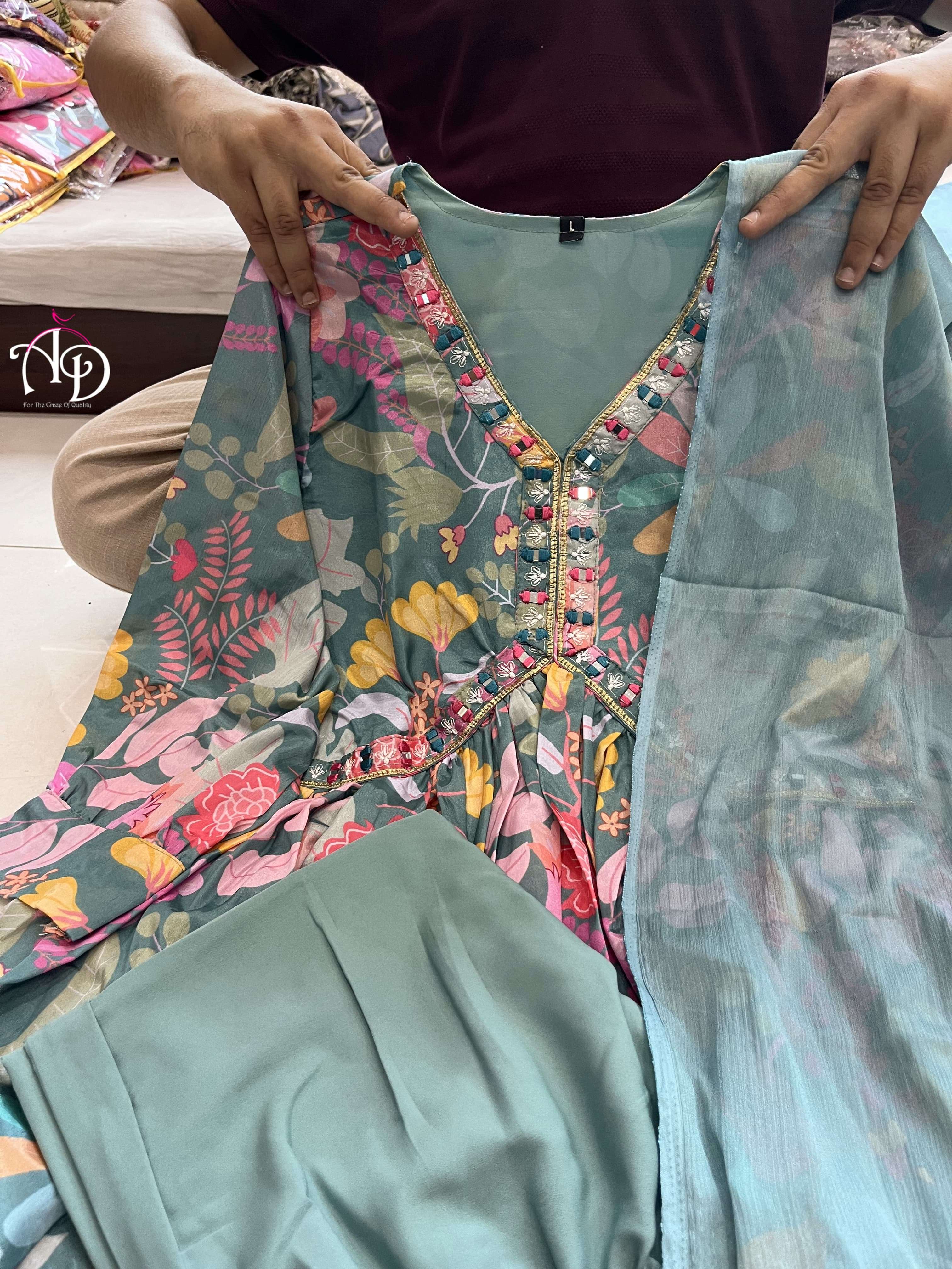 Mehera Green Chinnon Alia Cut Kurti Wholesale catalog
