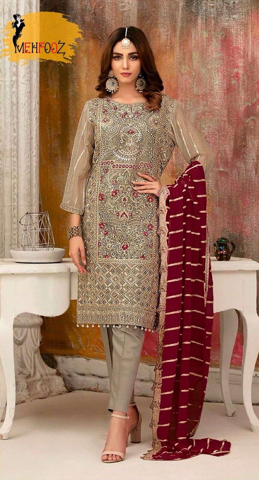 Mehfooz Aa 1015 Faux Gergette Pakistani Suits Wholesale catalog