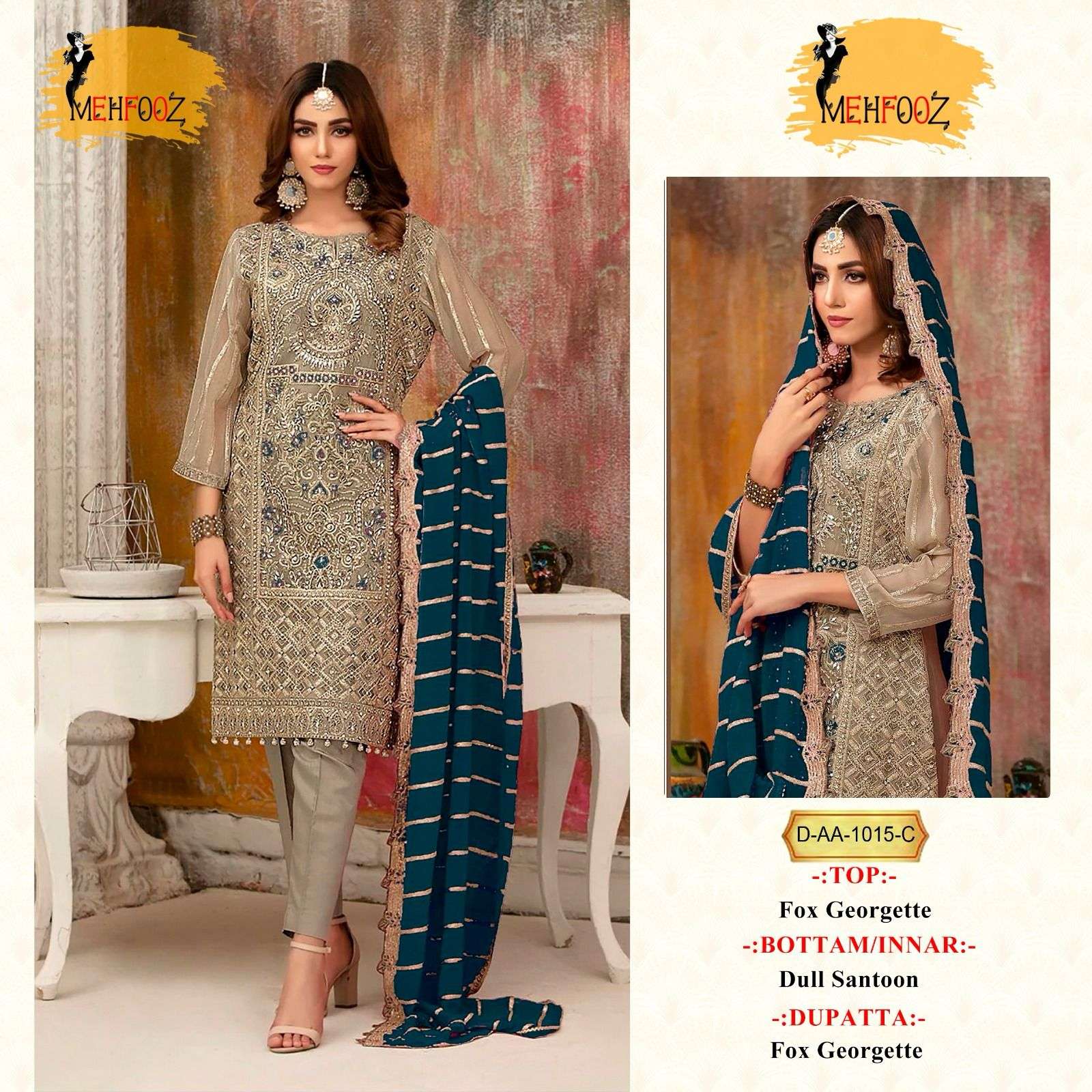 Mehfooz Aa 1015 Faux Gergette Pakistani Suits Wholesale catalog
