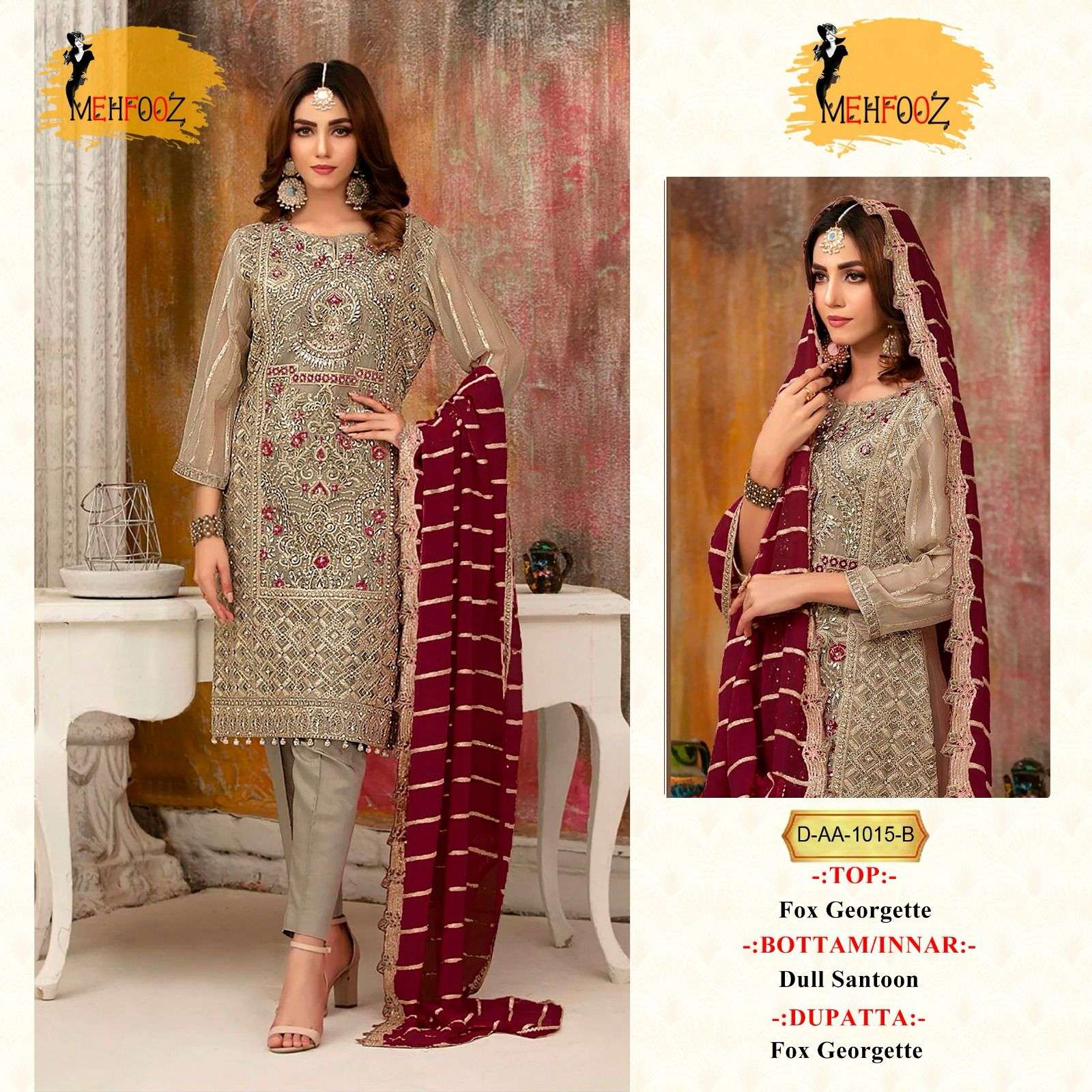Mehfooz Aa 1015 Faux Gergette Pakistani Suits Wholesale catalog