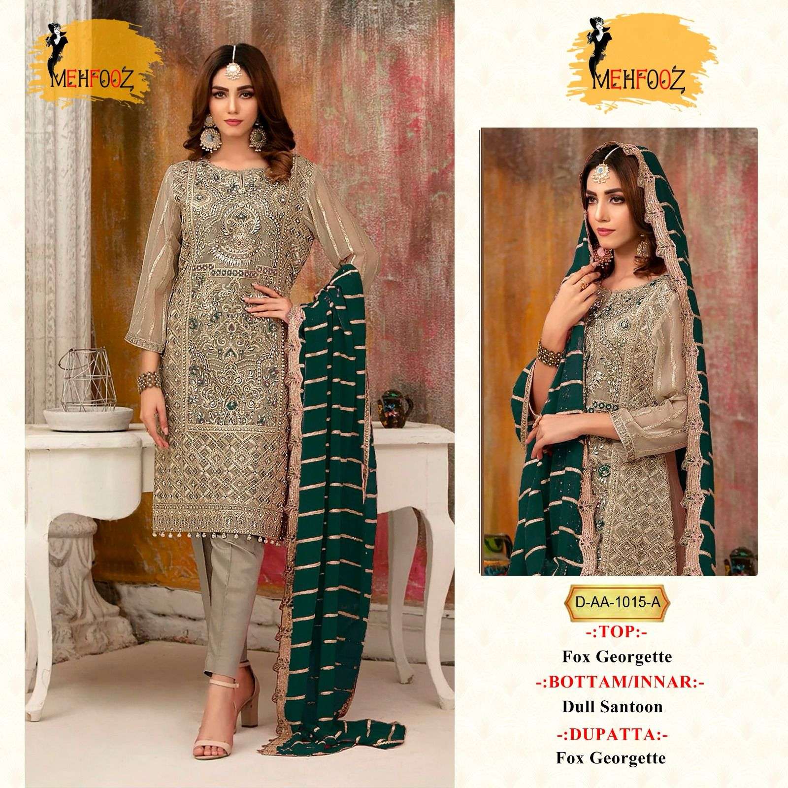 Mehfooz Aa 1015 Faux Gergette Pakistani Suits Wholesale catalog