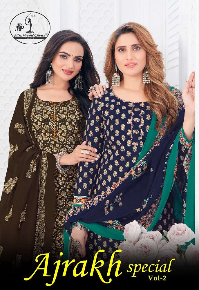 Miss World Ajrakh Special Vol-2 -Dress Material -Wholesale Catalog