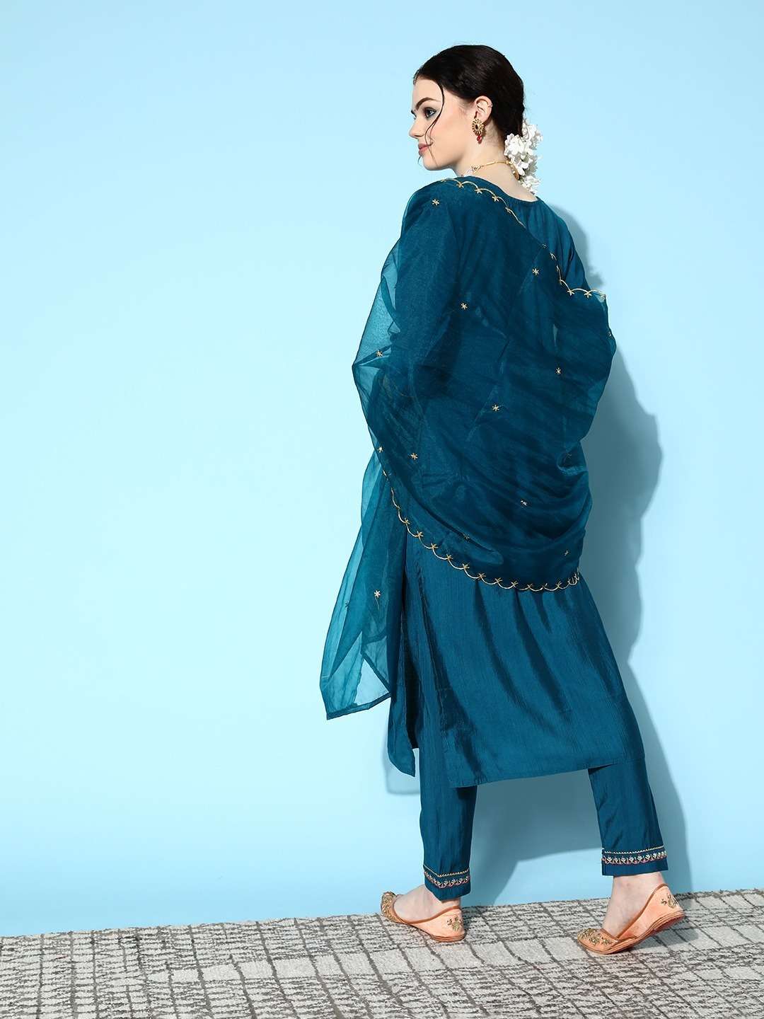 Morina Petrol Viscose Rayon Kurti With Bottom Dupatta Wholesale catalog