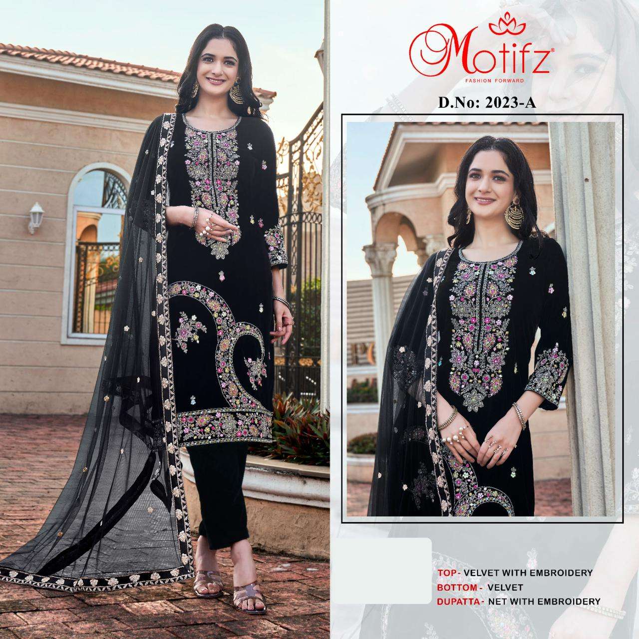 Motifz 2023 velvet with embroidery Salwar Kameez Wholesale catalog