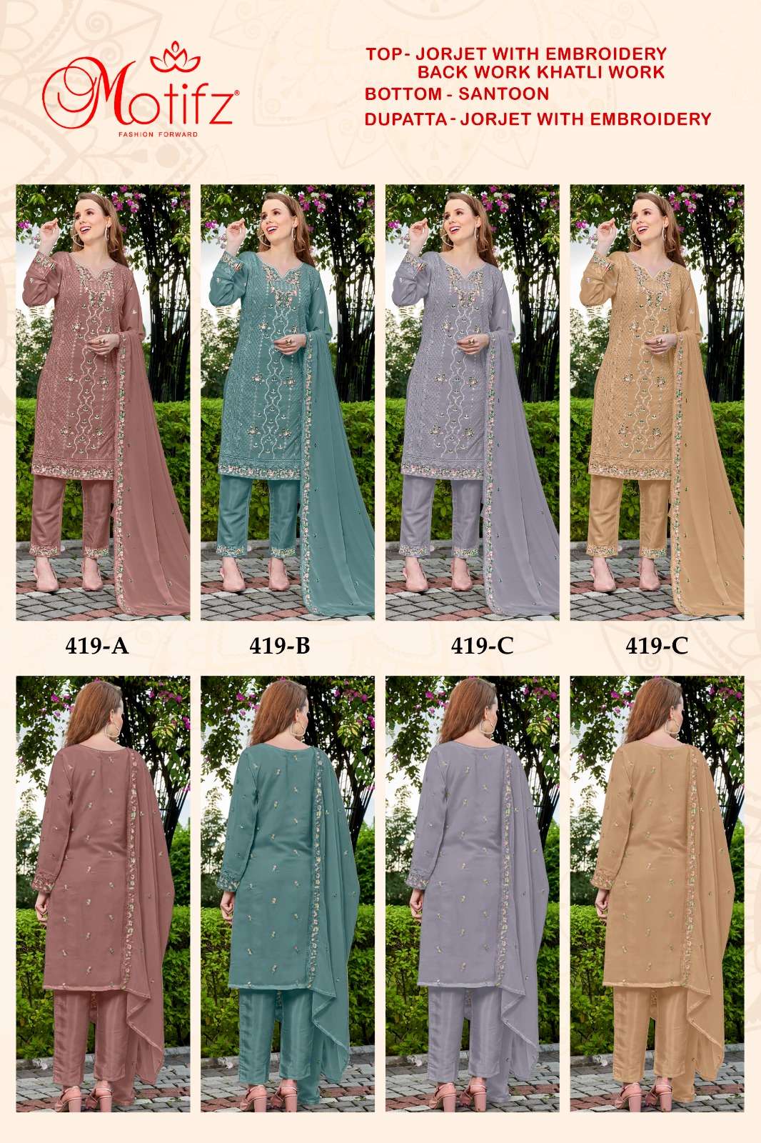 Motifz 419 A To D Georgette Pakistani Salwar Kameez Wholesale catalog