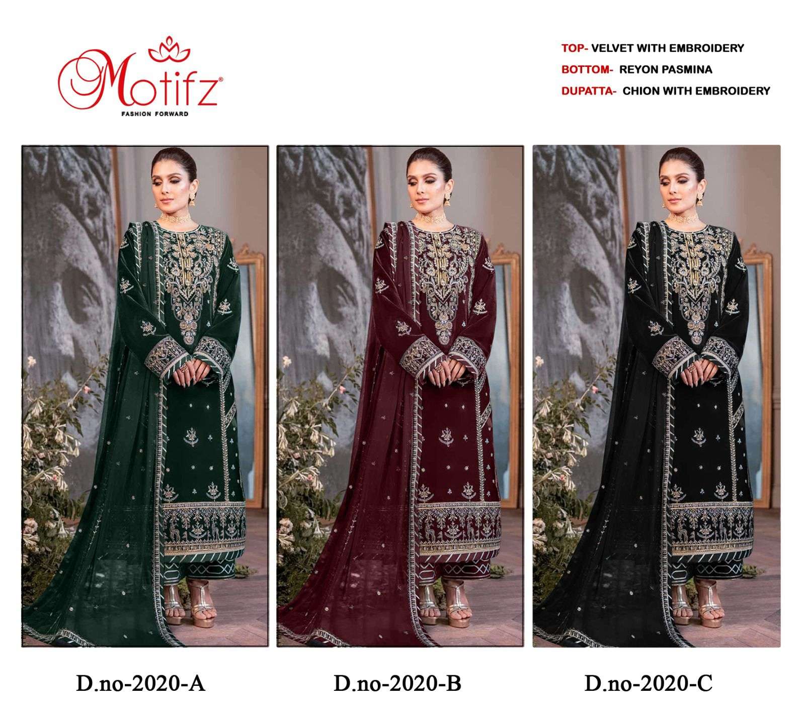 Motifz d-2020 velvet with embroidery   Salwar Kameez Wholesale catalog