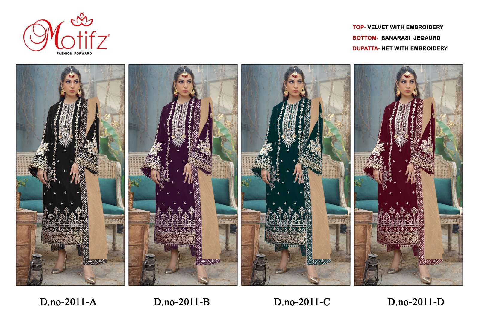 Motifz Design no-2011 velvet with embroidery  Salwar Kameez Wholesale catalog