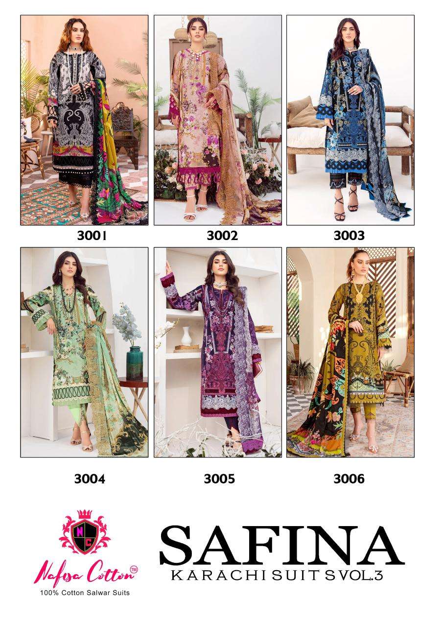 Nafisha Safina Vol 3 Karachi Cotton Printed Dress Material Wholesale catalog