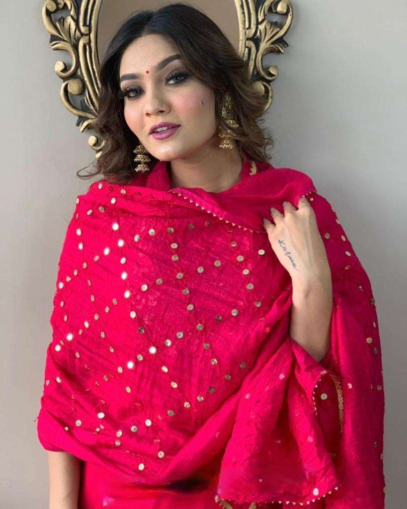 Nikita Red Rayon Slub Kurti Top Bottom With Dupatta Wholesale catalog
