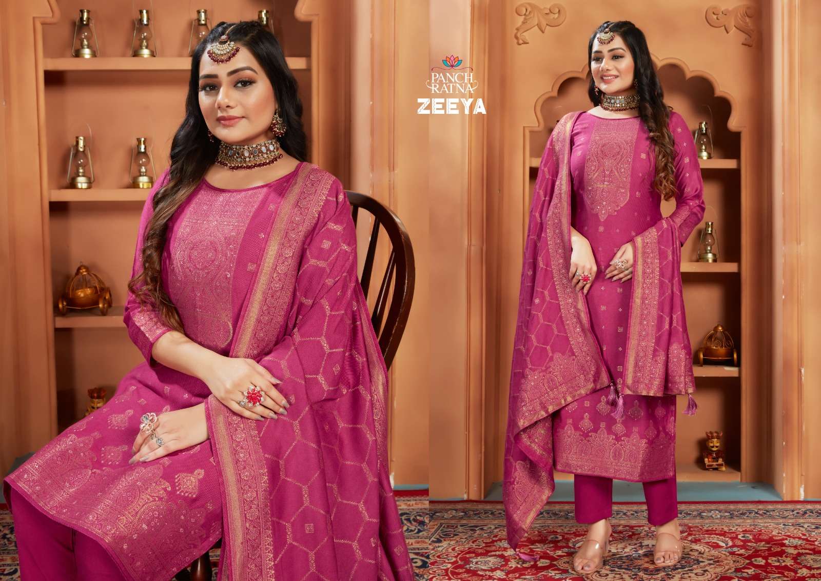 Panch Ratna Zeeya Pashmina Jaqcard Dress material Wholesale catalog