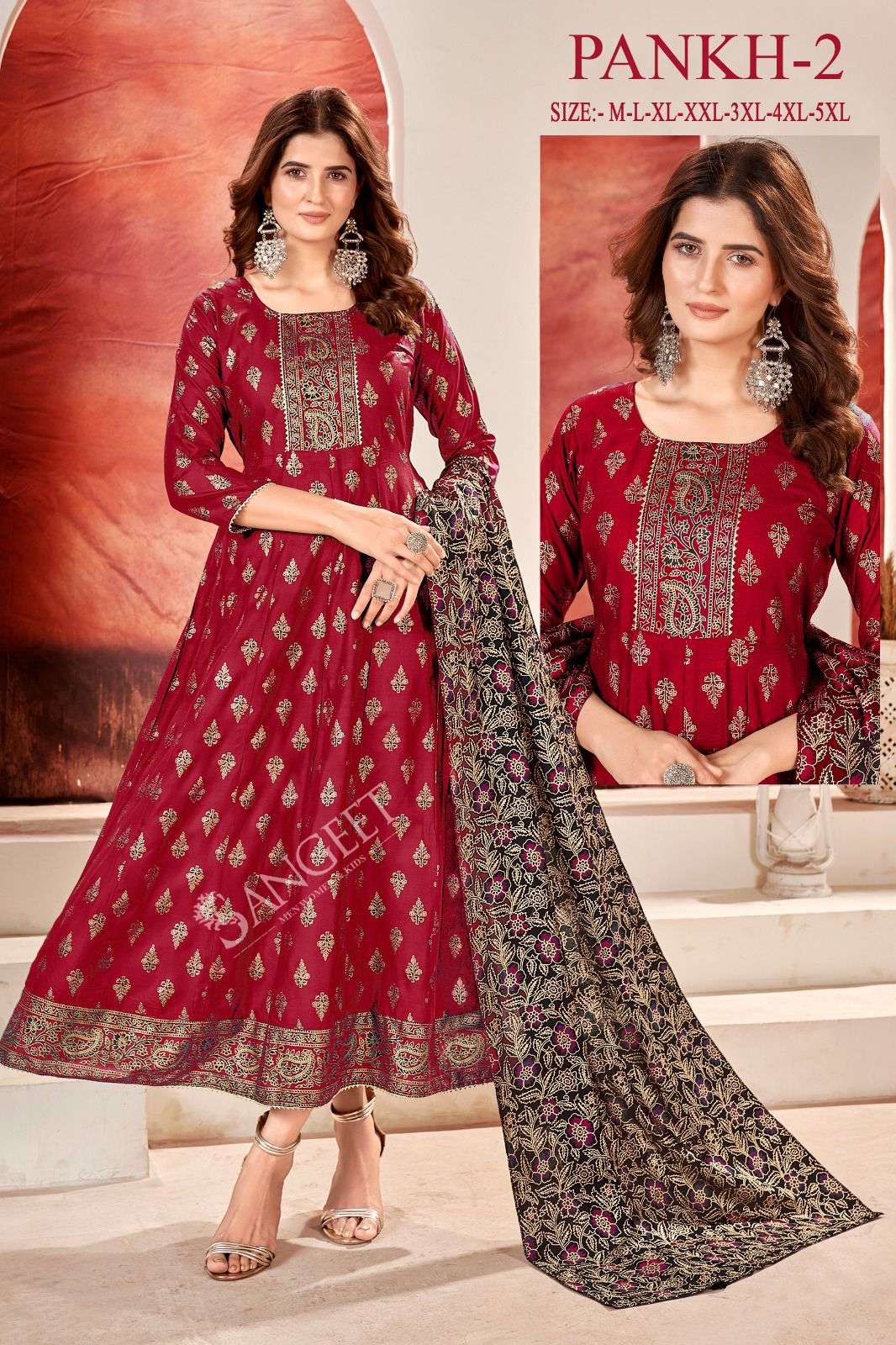 PANKH-2 HEAVY 14 KG RAYON WITH MULTI GOLD PRINT Kurti Wholesale catalog