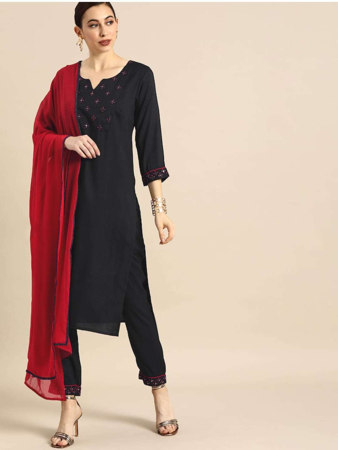 Radhe Black Rayon Slub Kurti With Bottom Dupatta Wholesale catalog