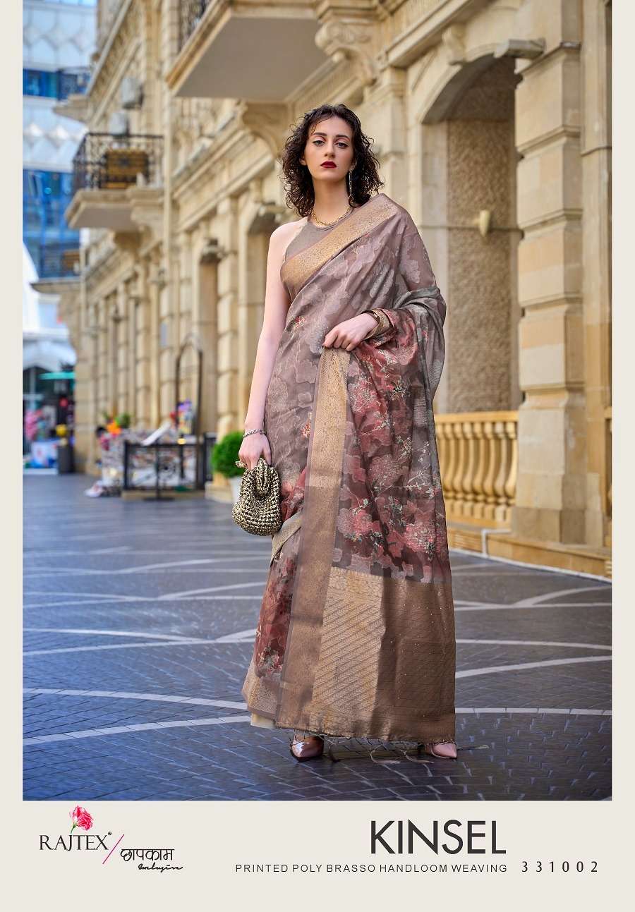 Rajtex Kinsel Printed Poly Brasso Handloom Weaving Saree Wholesale catalog