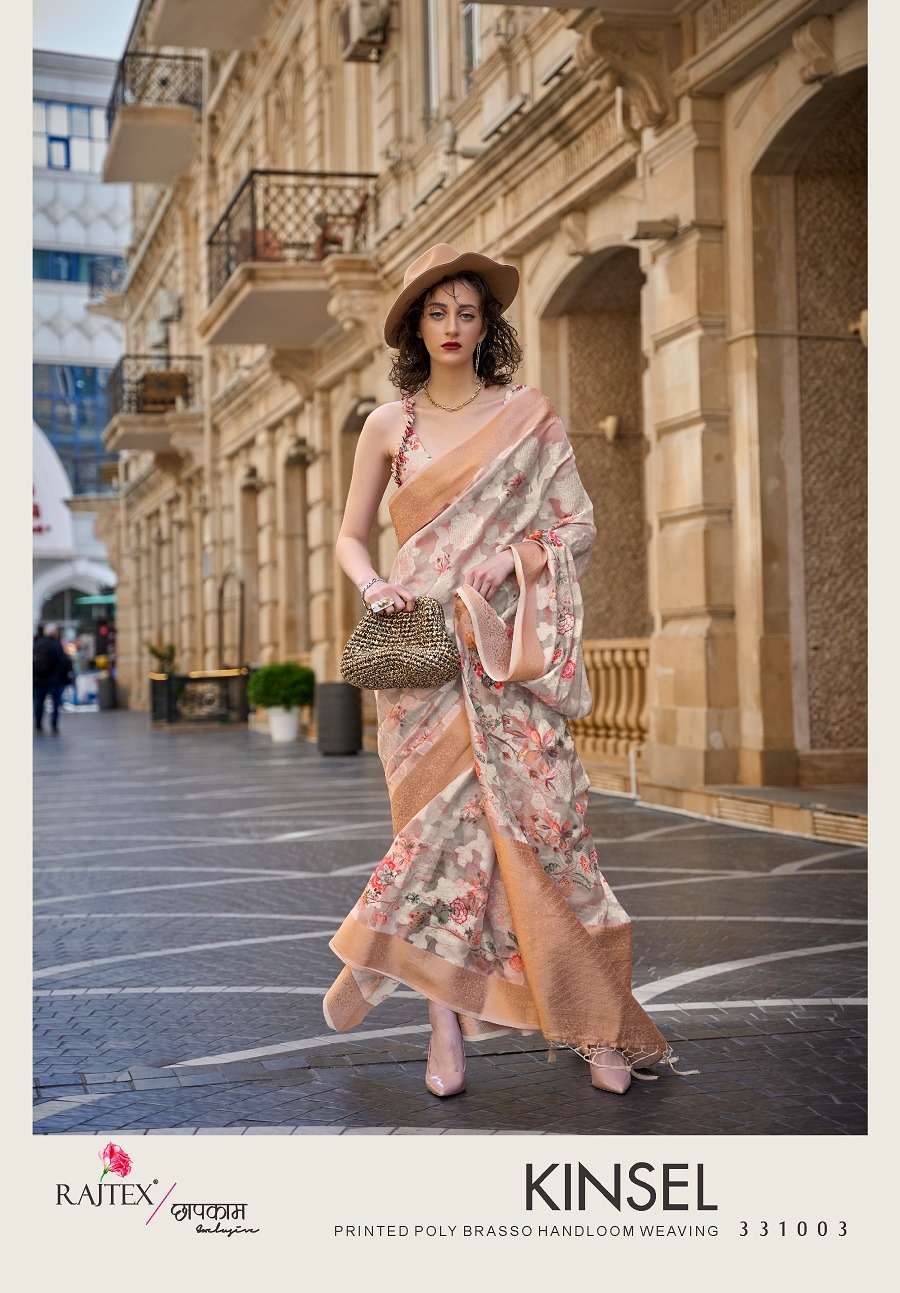 Rajtex Kinsel Printed Poly Brasso Handloom Weaving Saree Wholesale catalog