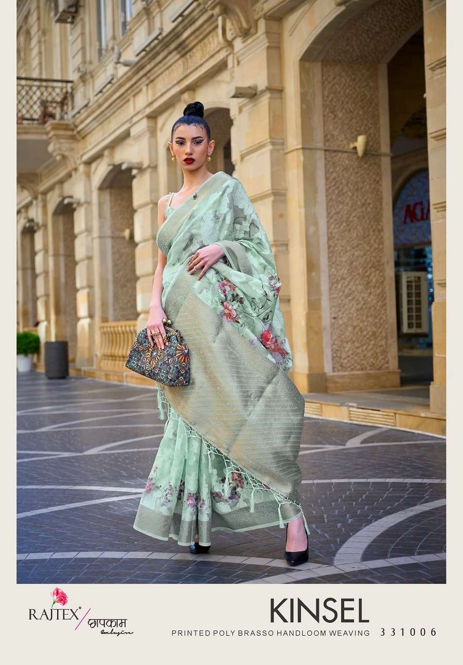 Rajtex Kinsel Printed Poly Brasso Handloom Weaving Saree Wholesale catalog
