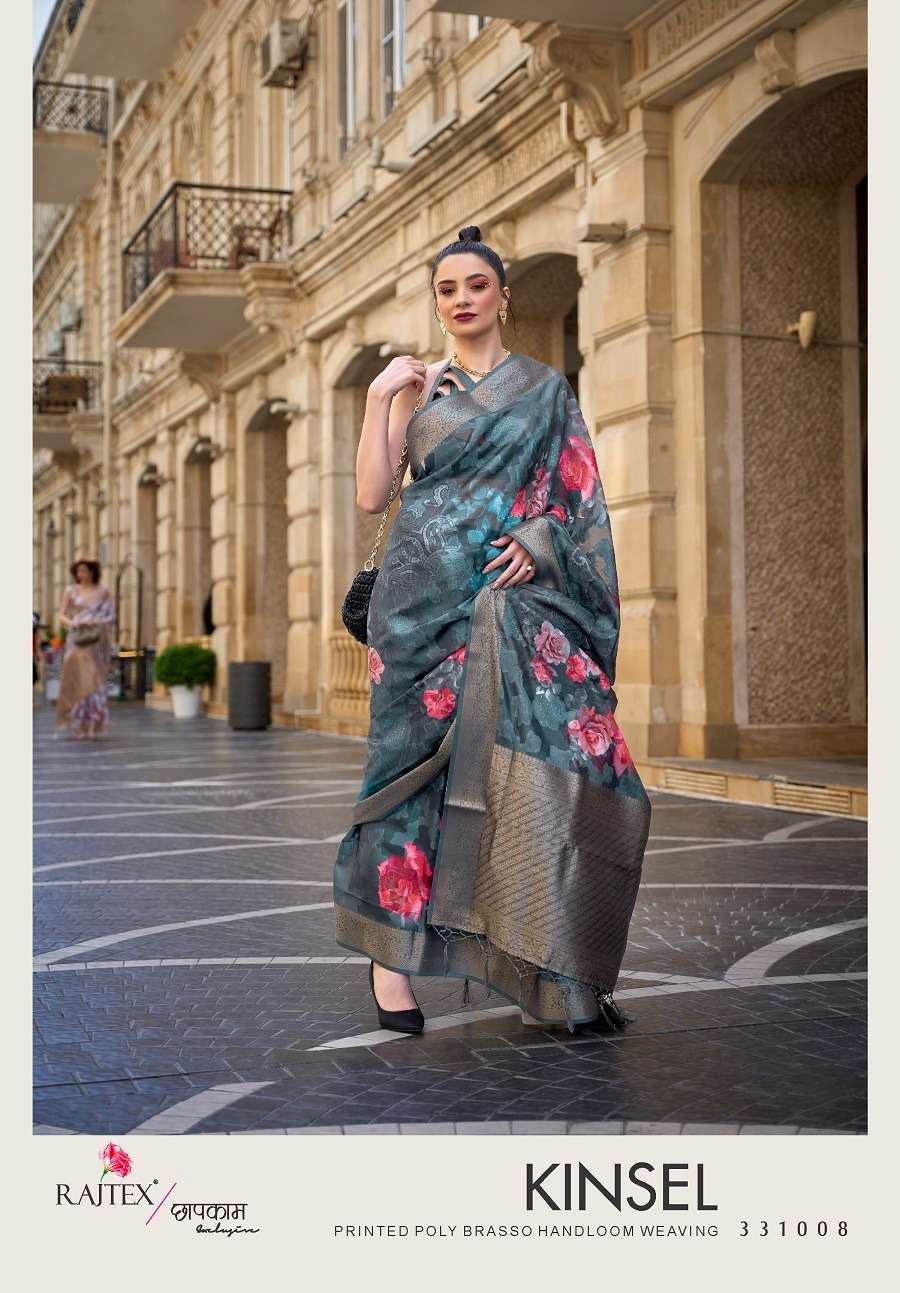Rajtex Kinsel Printed Poly Brasso Handloom Weaving Saree Wholesale catalog