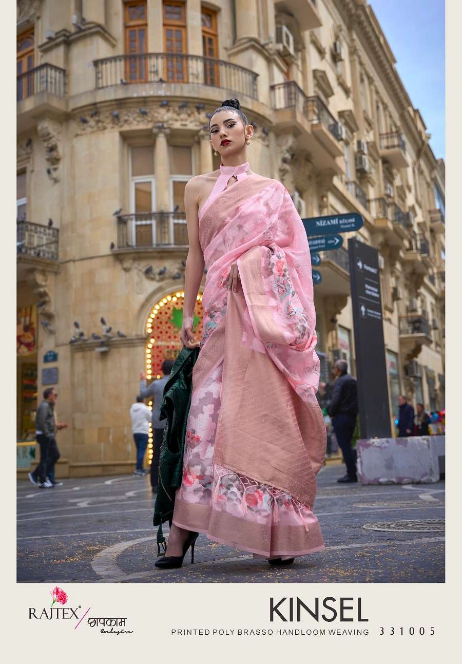 Rajtex Kinsel Printed Poly Brasso Handloom Weaving Saree Wholesale catalog