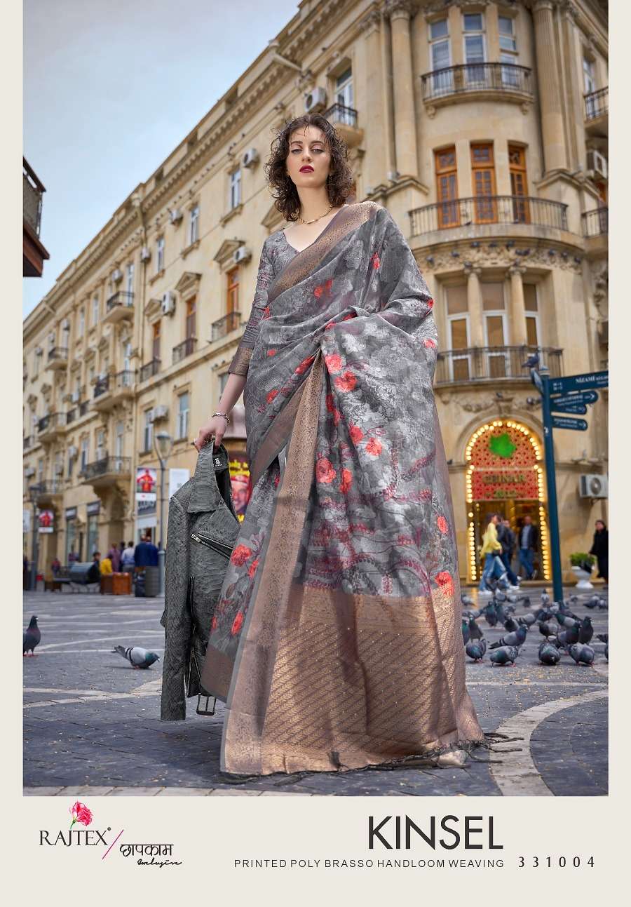 Rajtex Kinsel Printed Poly Brasso Handloom Weaving Saree Wholesale catalog