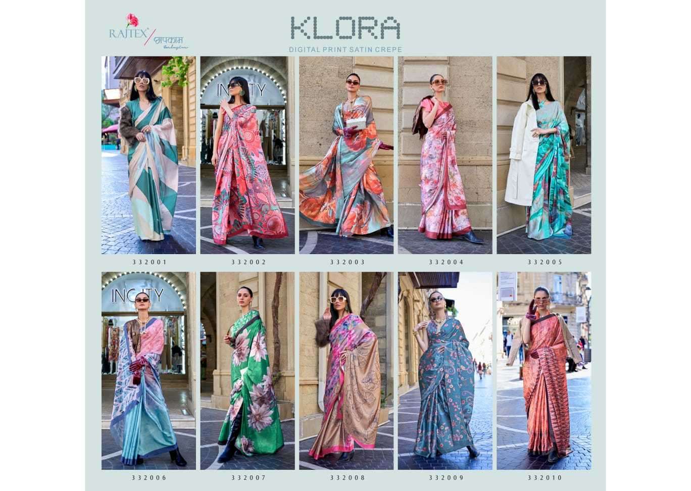 Rajtex Klora Digital Printed Satin Crepe Saree Wholesale catalog
