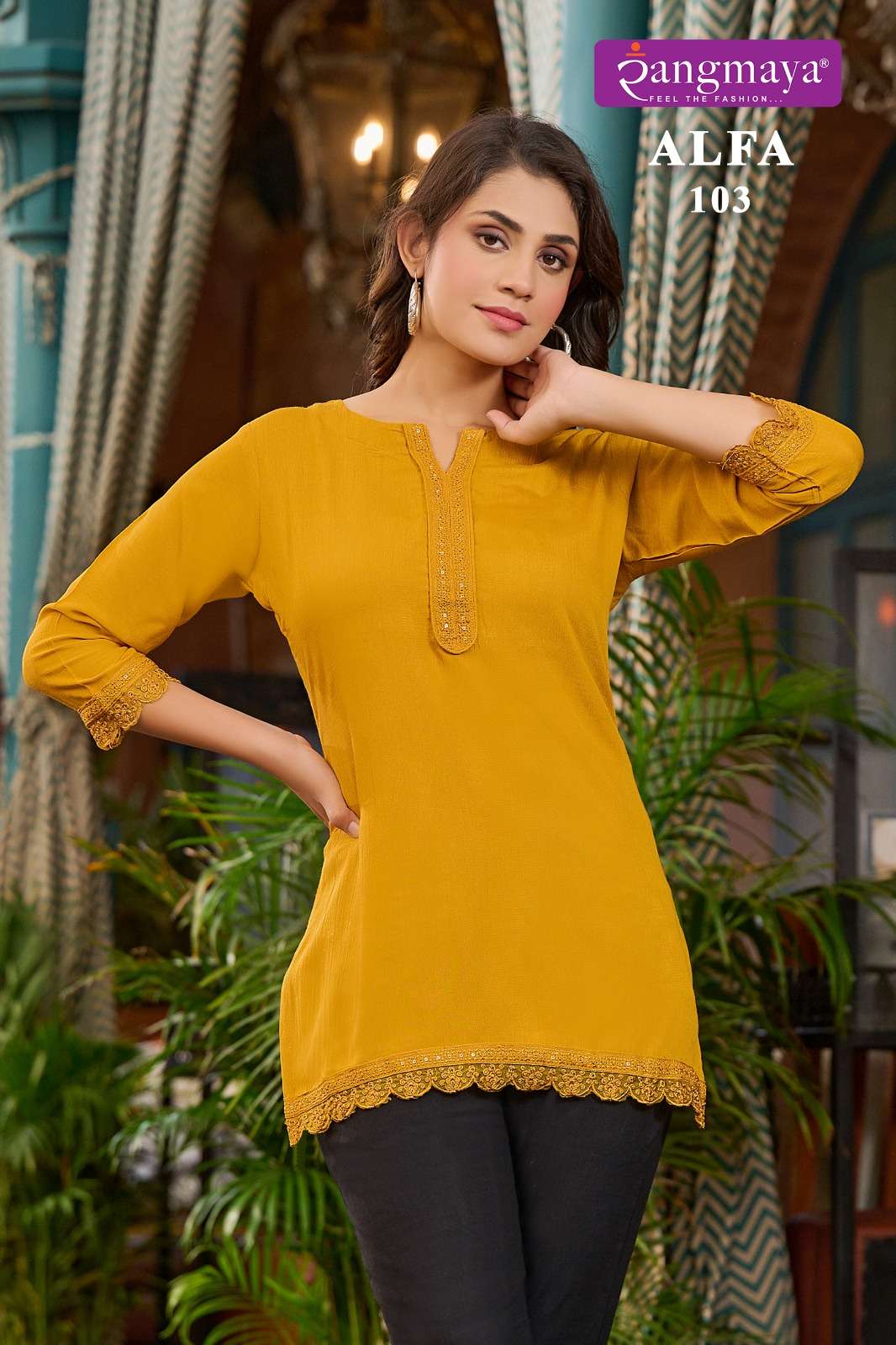 Rangmaya Alfa Rayon Rinkle Short Tops Kurti Wholesale catalog