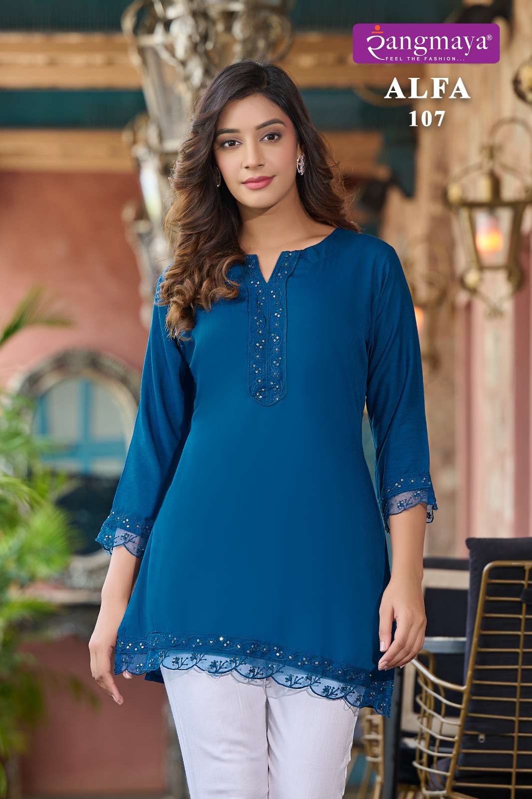 Rangmaya Alfa Rayon Rinkle Short Tops Kurti Wholesale catalog