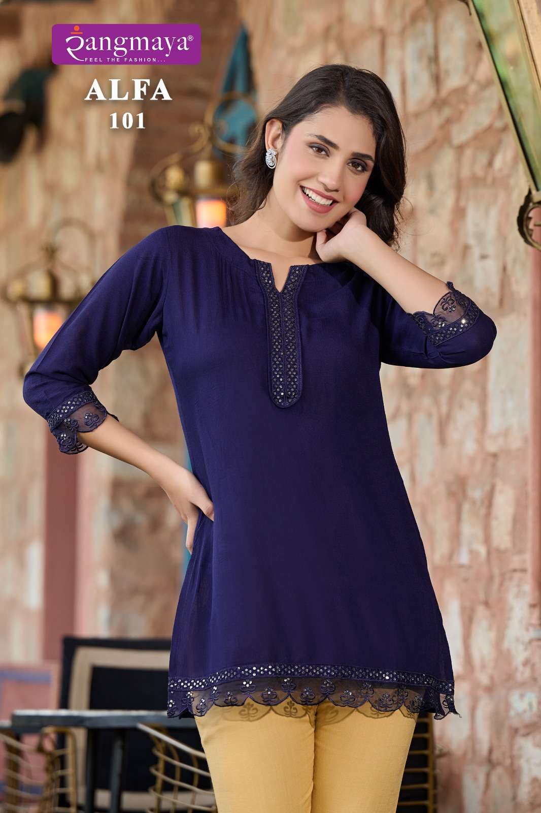 Rangmaya Alfa Rayon Rinkle Short Tops Kurti Wholesale catalog