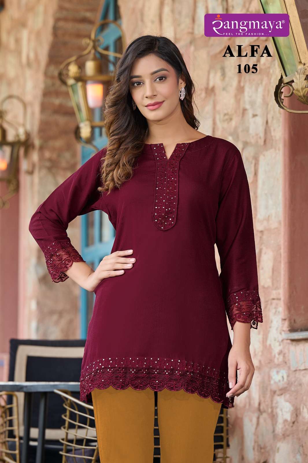 Rangmaya Alfa Rayon Rinkle Short Tops Kurti Wholesale catalog