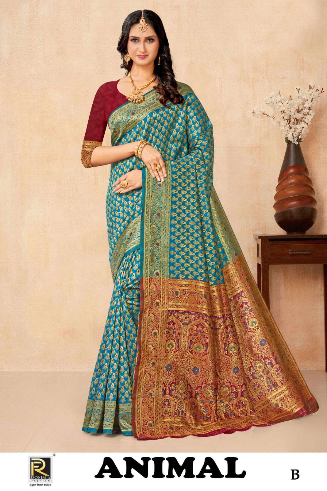 Ronisha Animal Banarasi Silk Designer Saree Wholesale catalog