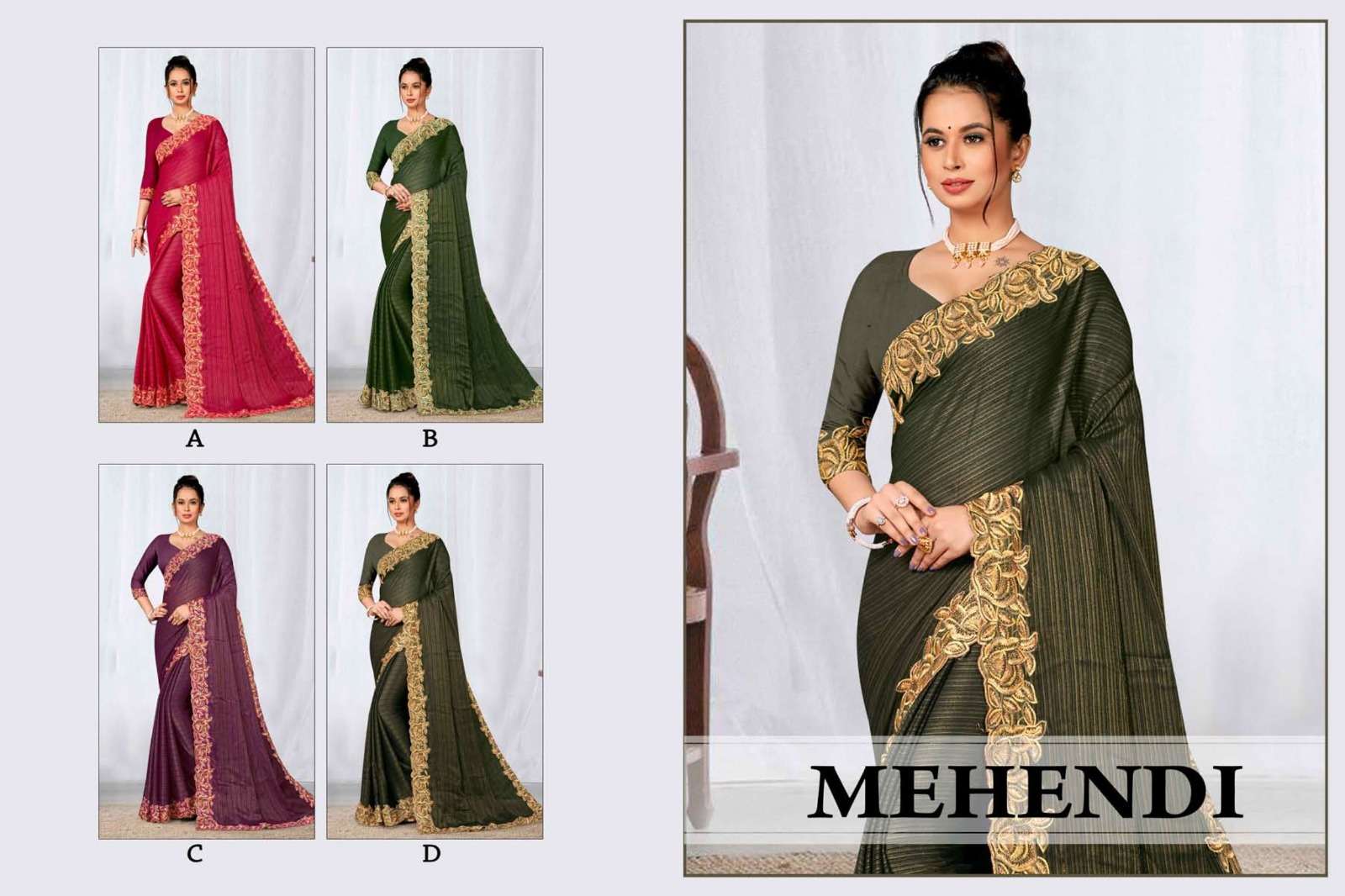 Ronisha Mehendi Fancy Fabrics Embroidery Sarees Wholesale catalog