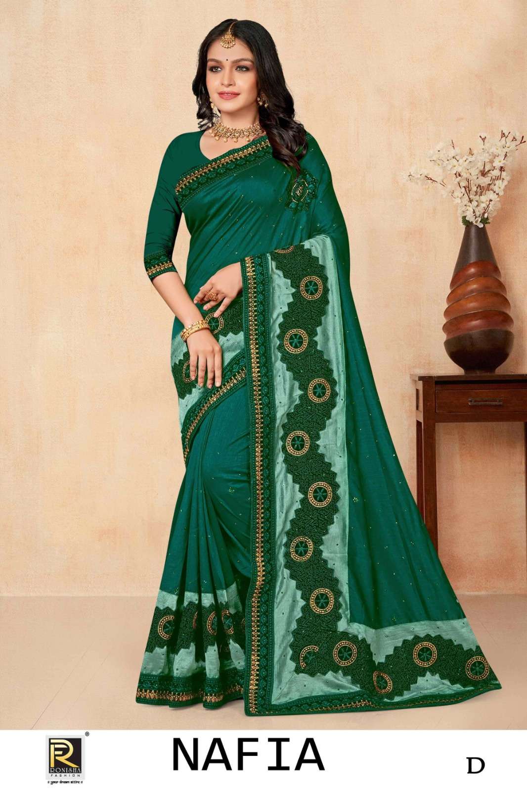 Ronisha Nafia Fancy Fabrics Embroidery Sarees Wholesale catalog