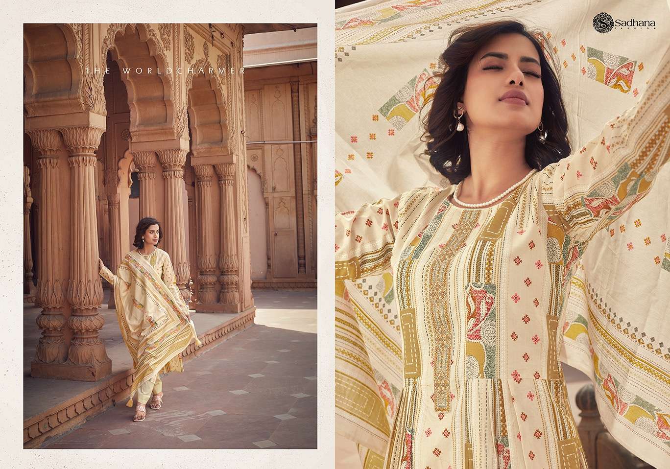 Sadhana Warli Art Lawn Cotton Dress Material Wholesale catalog