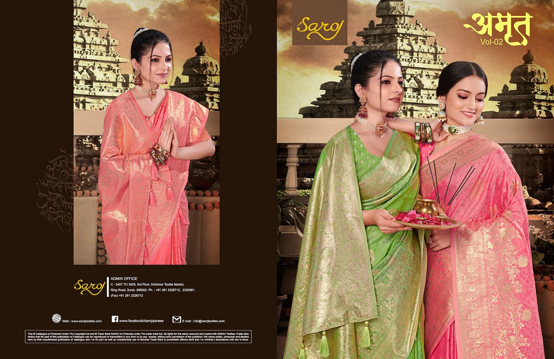 Saroj  Amrut Vol - 2 50*600 soft silk saree Saree Wholesale catalog    