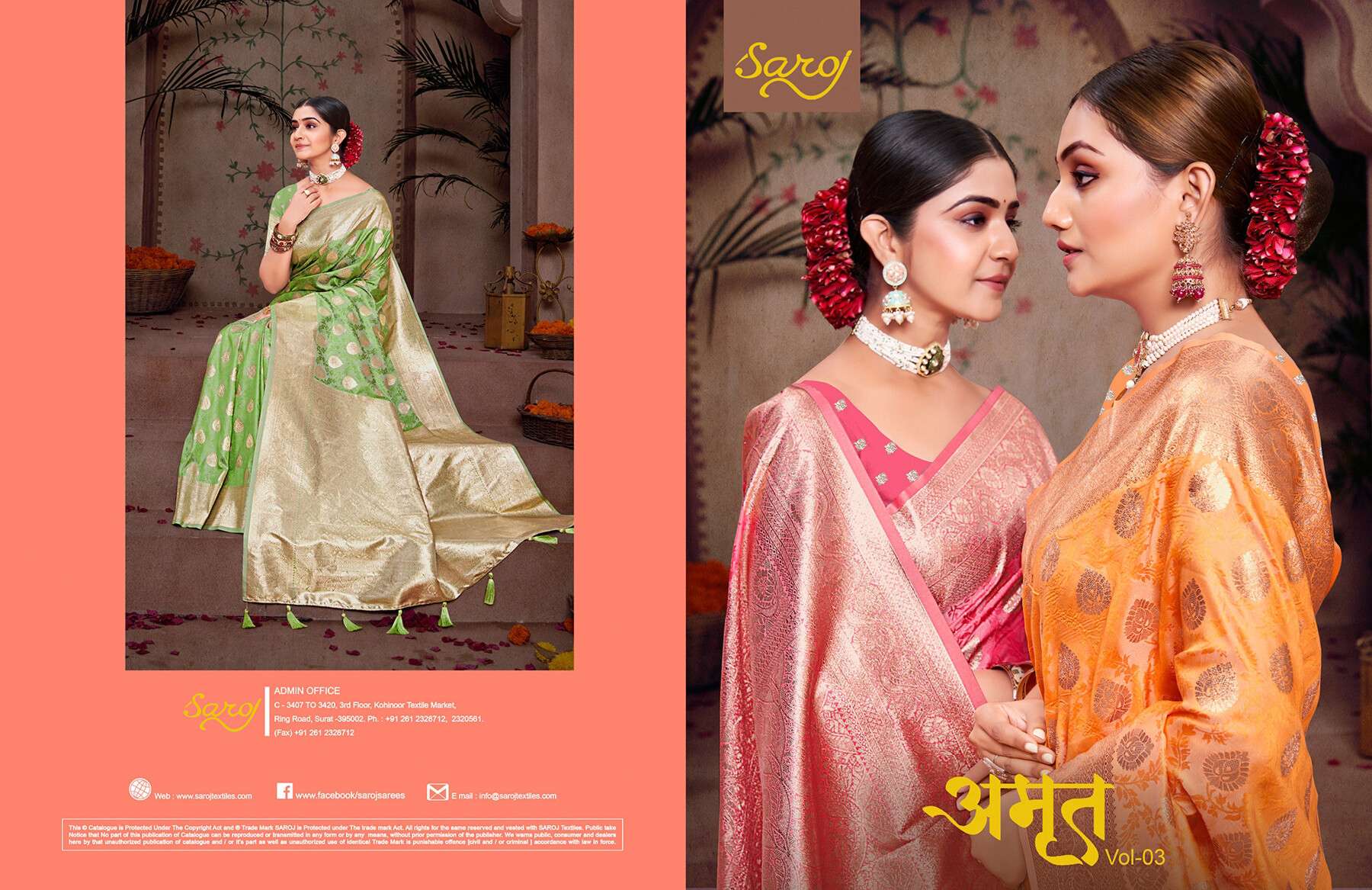 Saroj  Amrut Vol - 3 50*600 Soft Silk Saree  Saree Wholesale catalog      