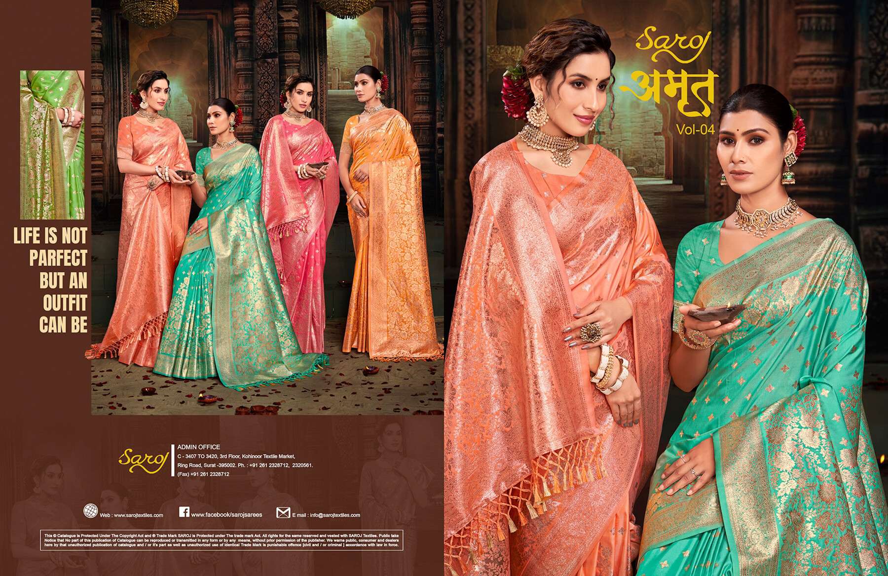 Saroj  Amrut Vol - 4 50*600 soft silk saree Saree Wholesale catalog    