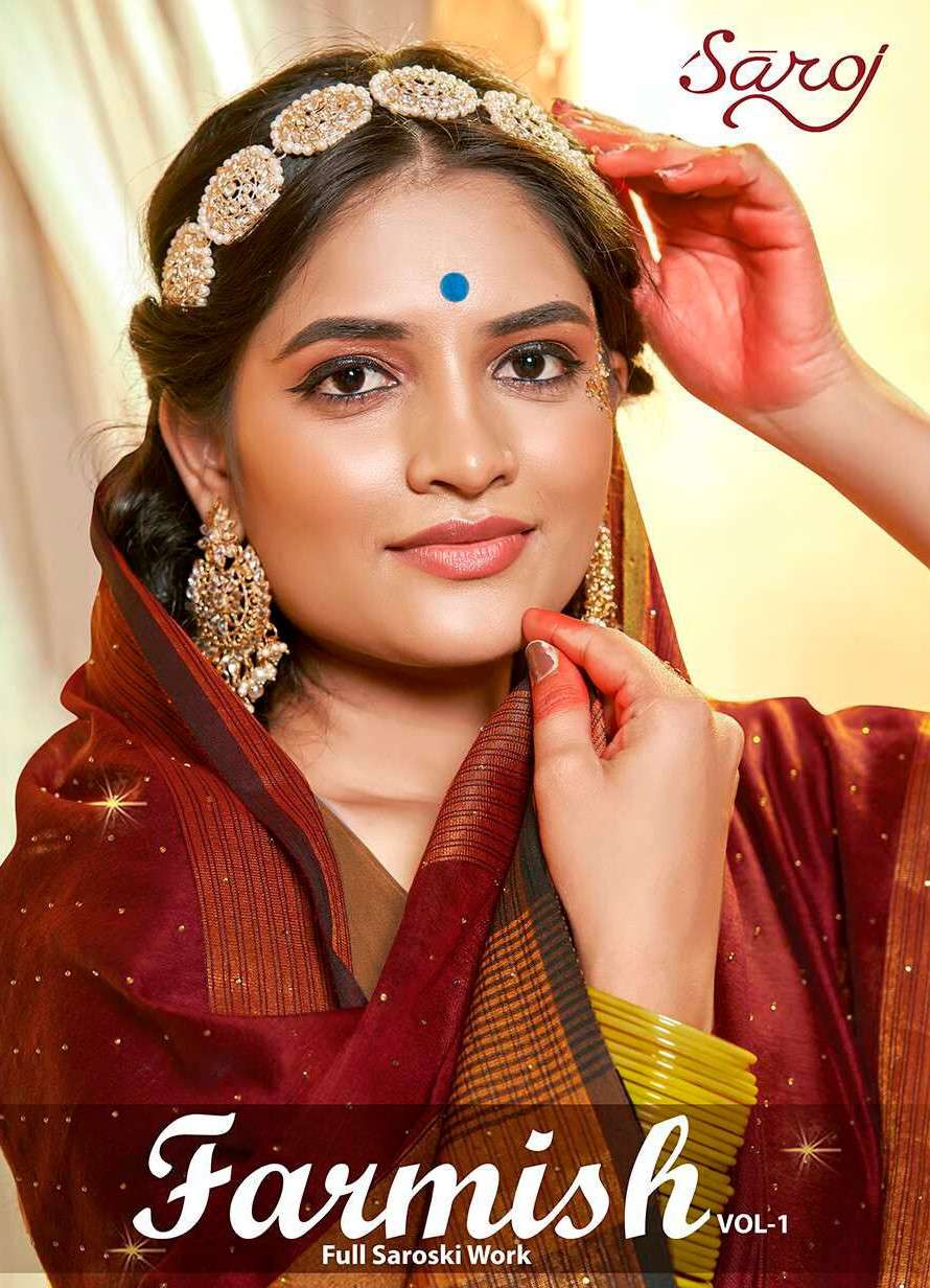 Saroj  Farmaish Vol - 1 Soft cotton Saree with heavvy swarovski work Saree Wholesale catalog  