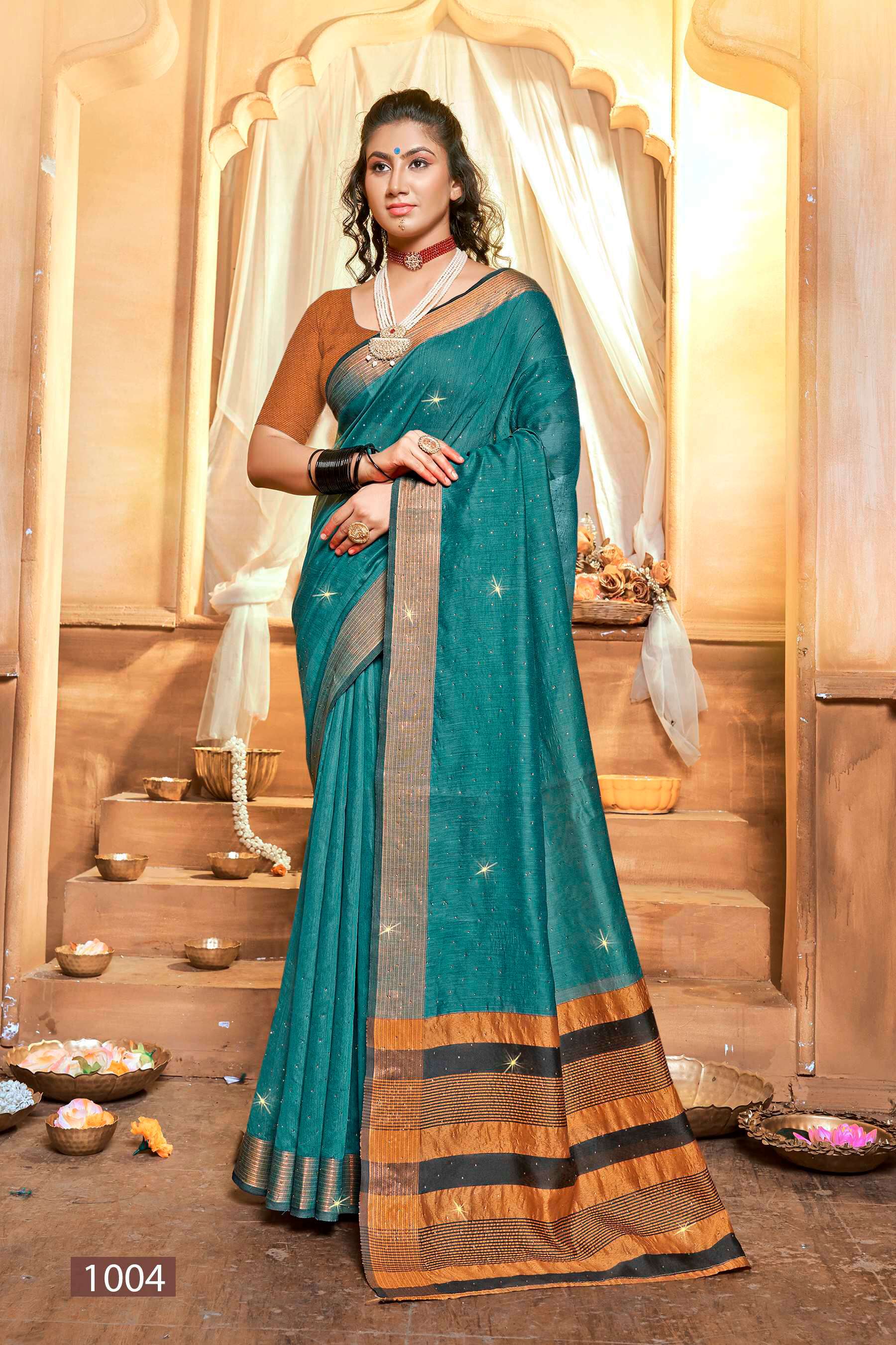 Saroj  Farmaish Vol - 1 Soft cotton Saree with heavvy swarovski work Saree Wholesale catalog  