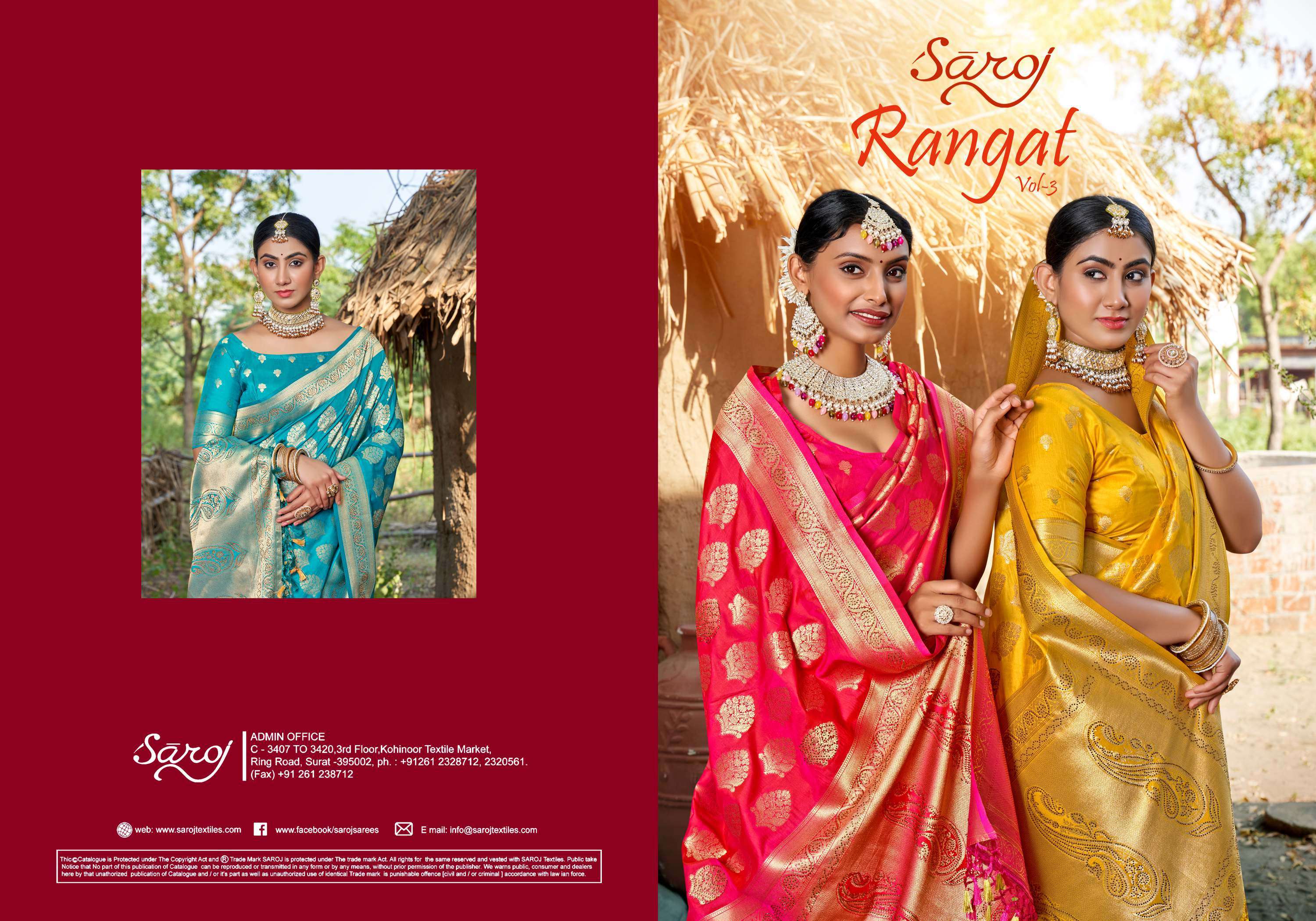 Saroj  RangatVol - 3 Heavy 50*600 with Heavy swaroski work and tassels Saree Wholesale catalog  