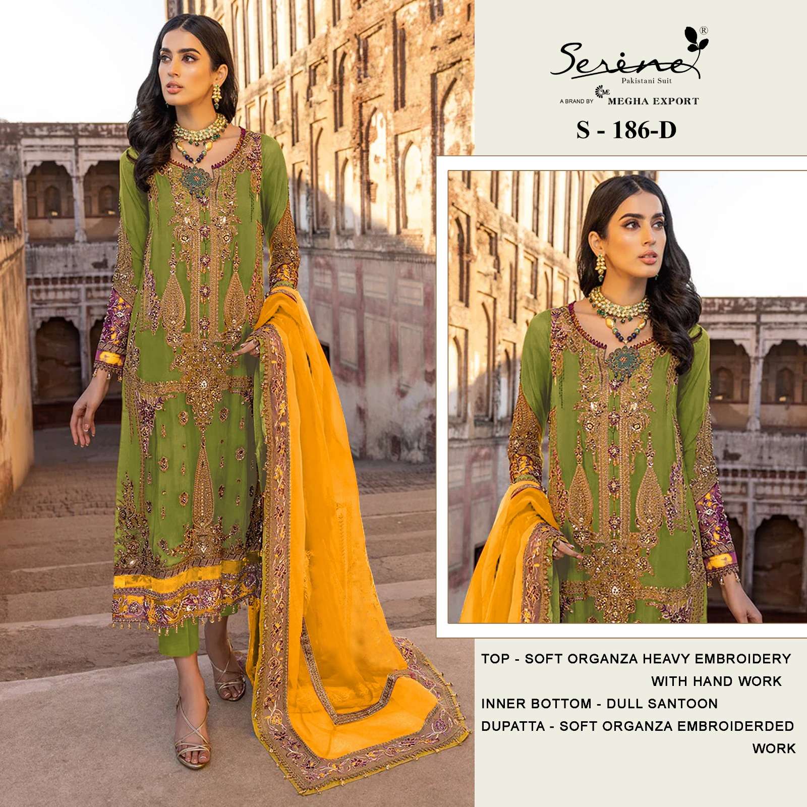 SERINE S-186 SOFT ORGENZA EMBROIDERED WITH HAND WORK  Salwar Kameez Wholesale catalog