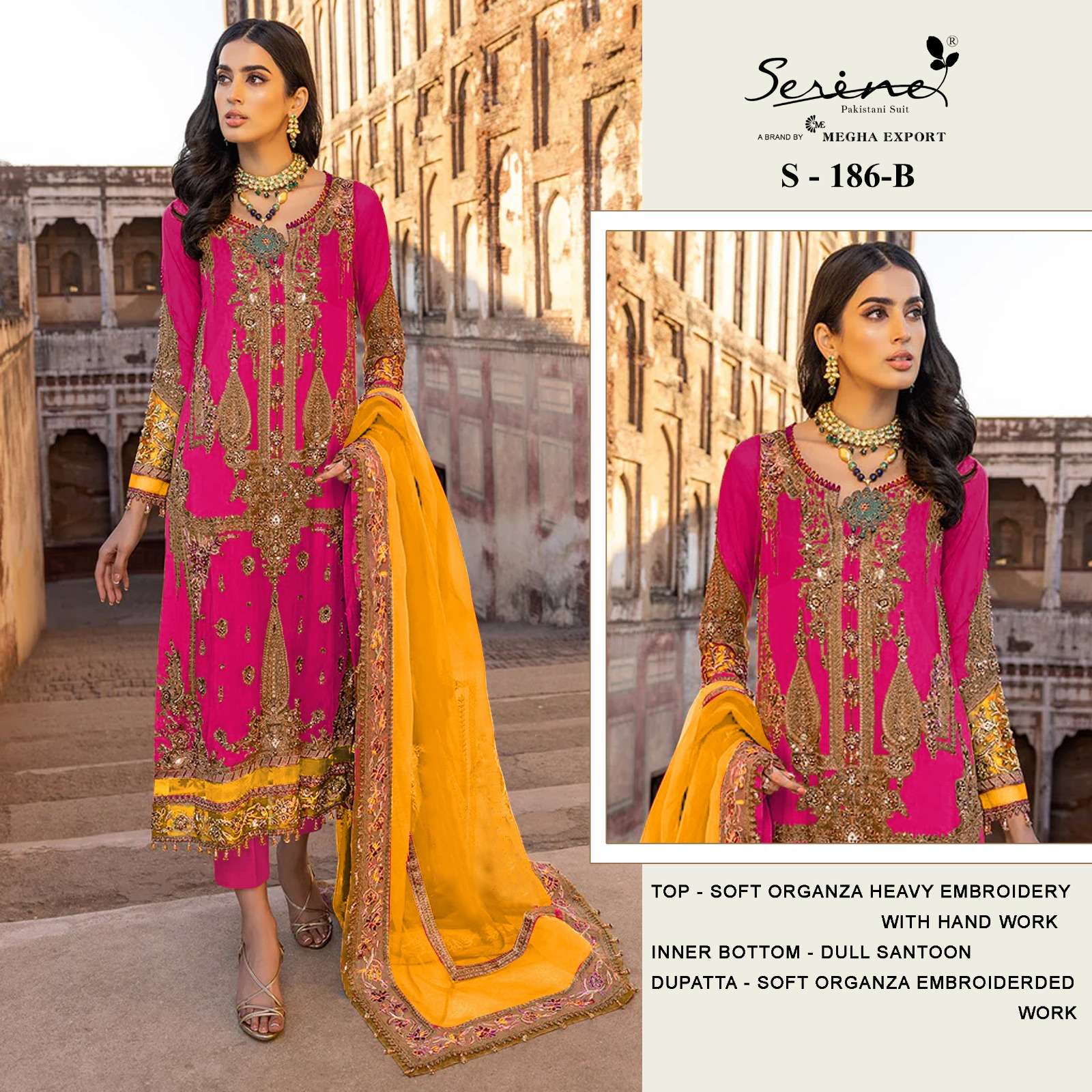 SERINE S-186 SOFT ORGENZA EMBROIDERED WITH HAND WORK  Salwar Kameez Wholesale catalog