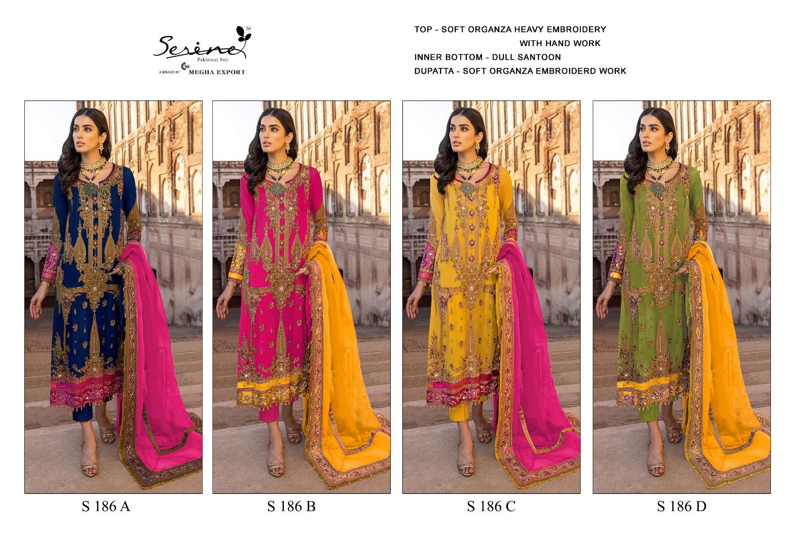SERINE S-186 SOFT ORGENZA EMBROIDERED WITH HAND WORK  Salwar Kameez Wholesale catalog