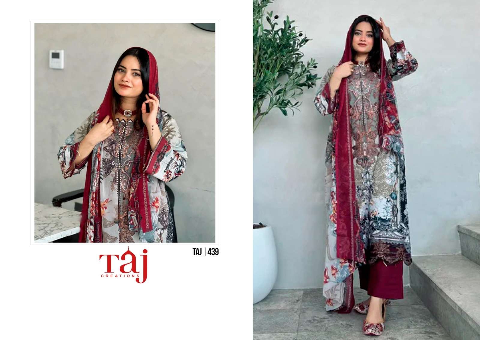 Taj 439 And 440 Chiffon Dupatta Pakistani Suits Wholesale catalog