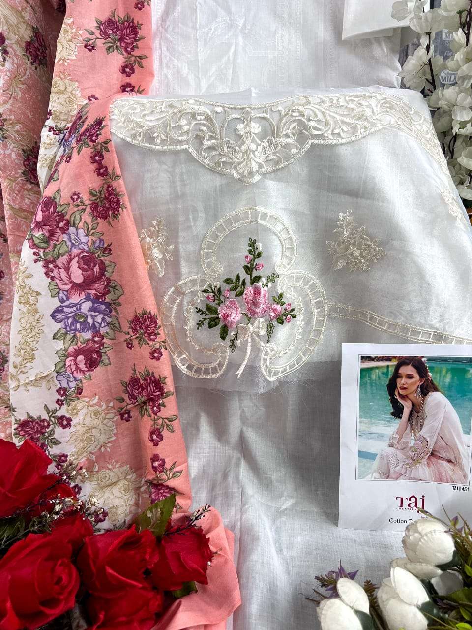 Taj 451 And 454 Chiffon Dupatta Pakistani Suits Wholesale catalog