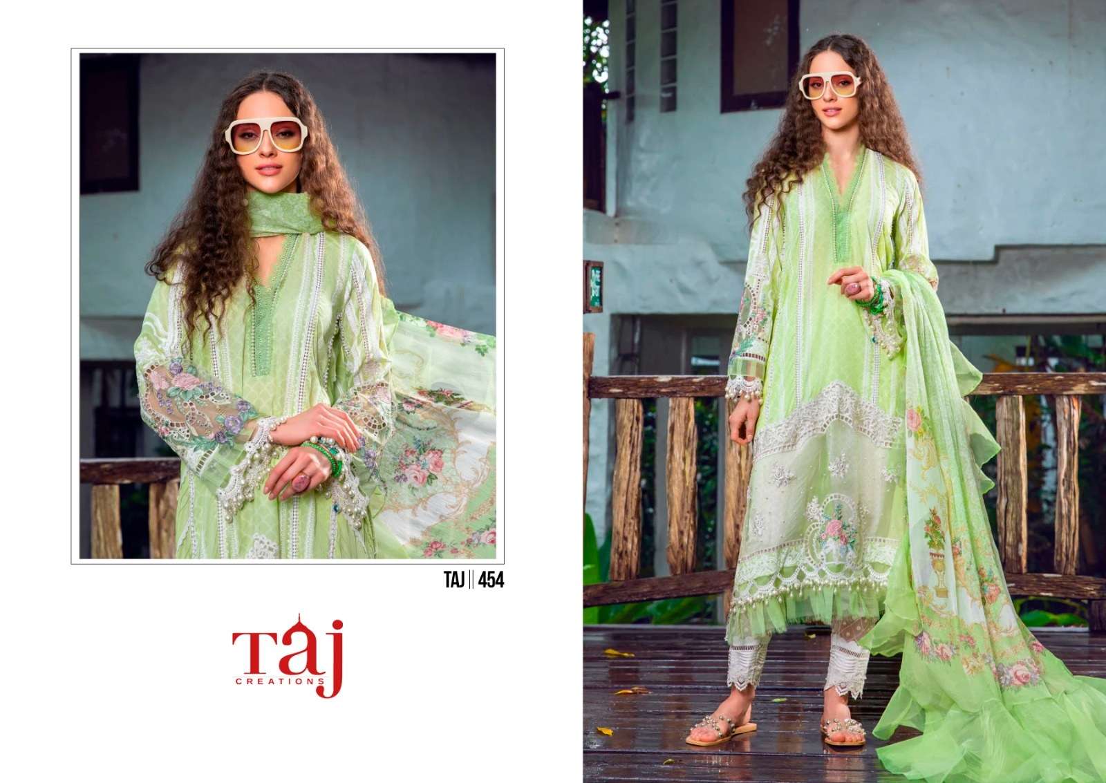 Taj 451 And 454 Chiffon Dupatta Pakistani Suits Wholesale catalog