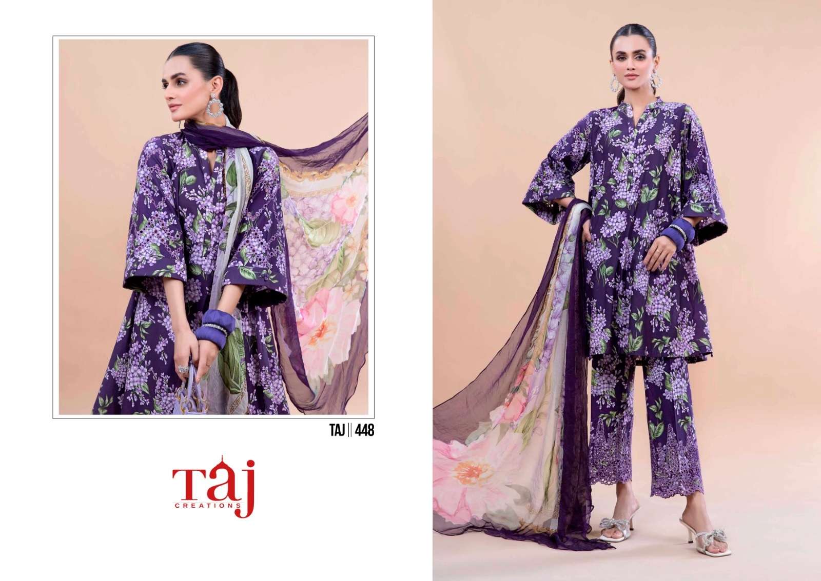 Taj M Print 448 And 449 Chiffon Dupatta Pakistani Suits Wholesale catalog