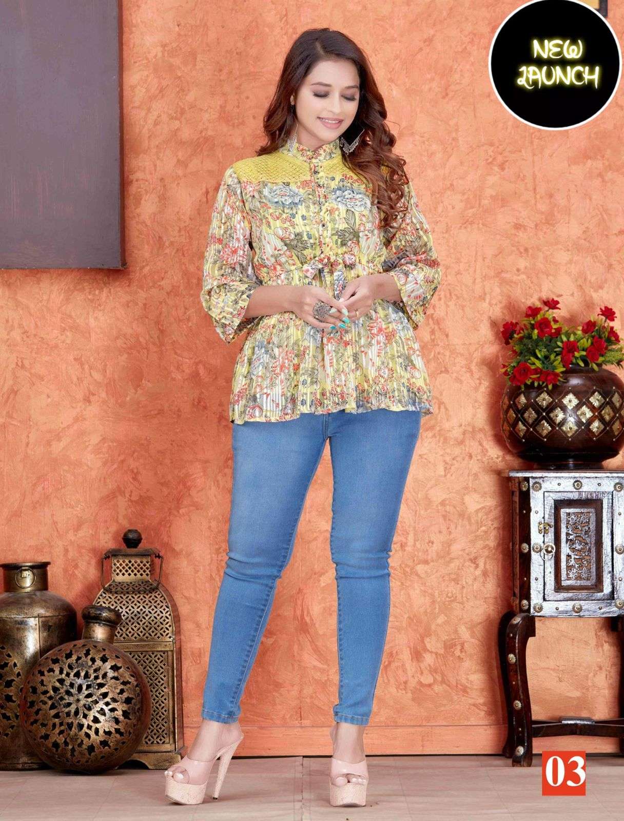 Trendy Swallow Fancy Satin Georgette Short Tops Kurti Wholesale catalog