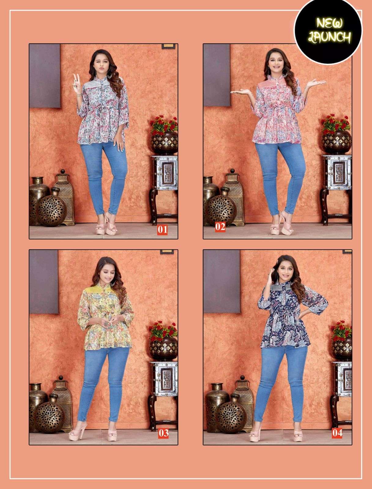 Trendy Swallow Fancy Satin Georgette Short Tops Kurti Wholesale catalog