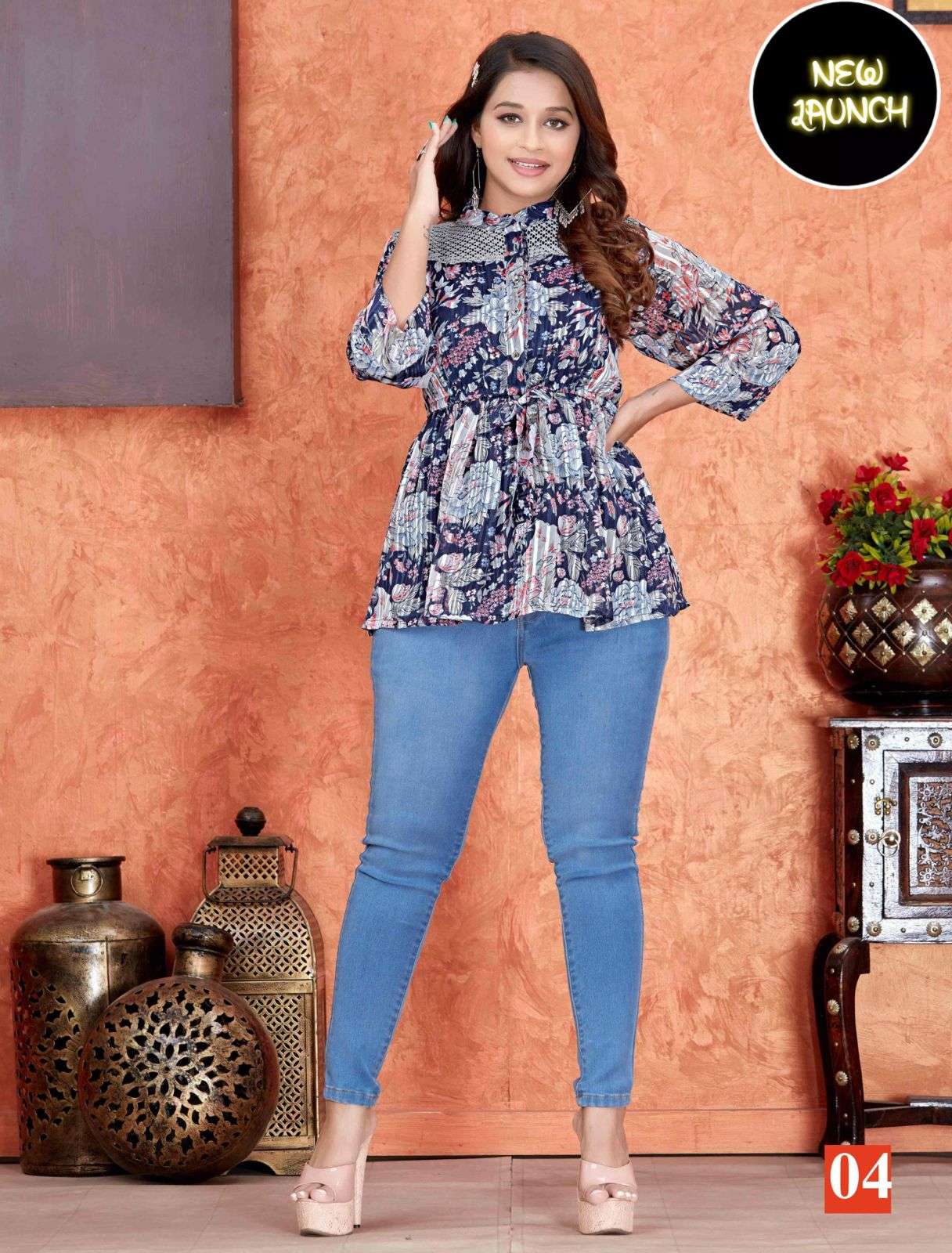 Trendy Swallow Fancy Satin Georgette Short Tops Kurti Wholesale catalog